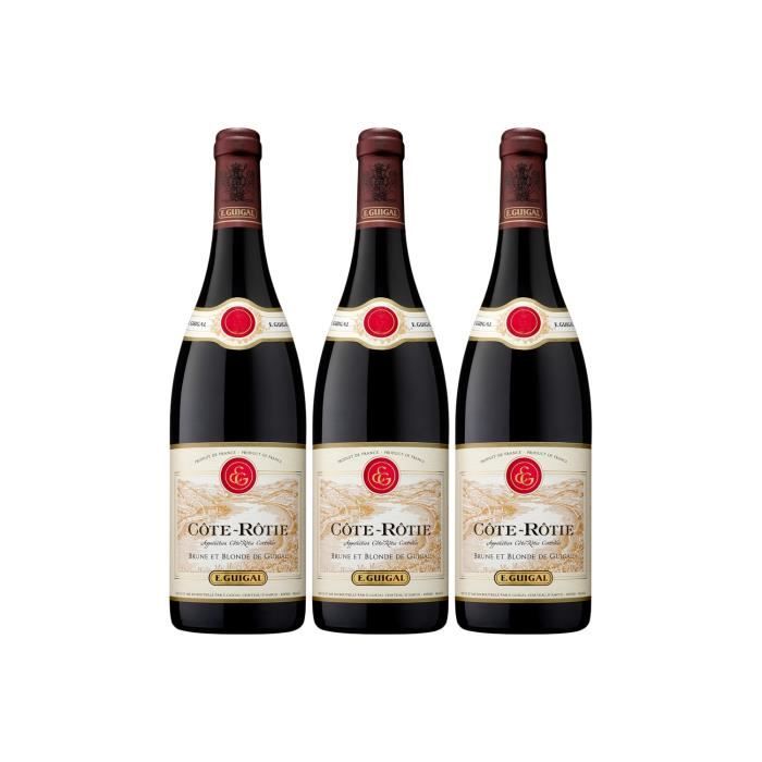 Côte Rôtie Brune et Blonde de Guigal Rouge 2017 - Lot de 3x75cl - Maison Guigal - Vin AOC Rouge de la Vallée du Rhône - 90-92-100