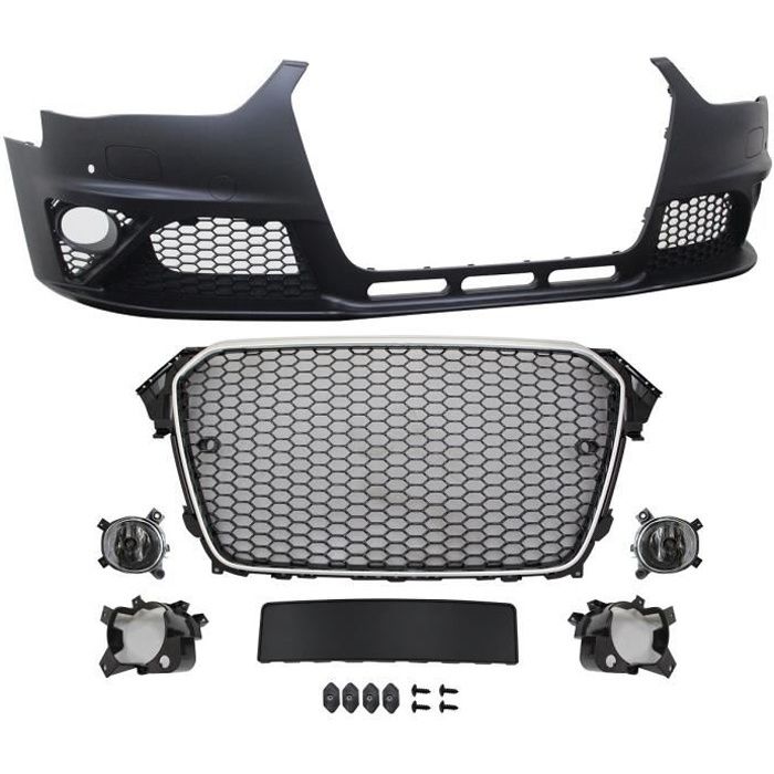 PARECHOC + CALANDRE LOOK RS4 POUR AUDI A4 B8 8K PHASE 2 DE 11/2011 A 2015 + 2 ANTIBROUILLARDS