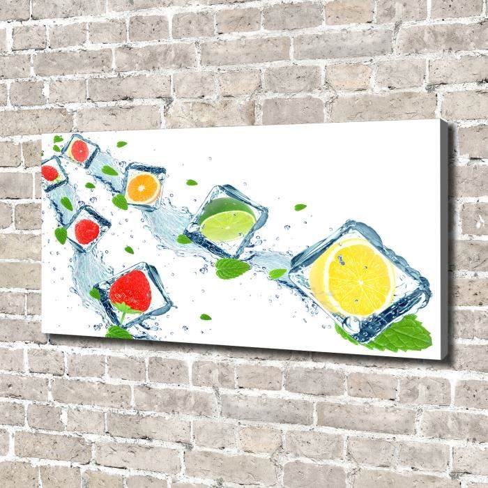 Tulup 140x70 cm art mural - Image sur toile:- Nourriture boissons - Fruits En Cubes - Multicolore Gris Mixte