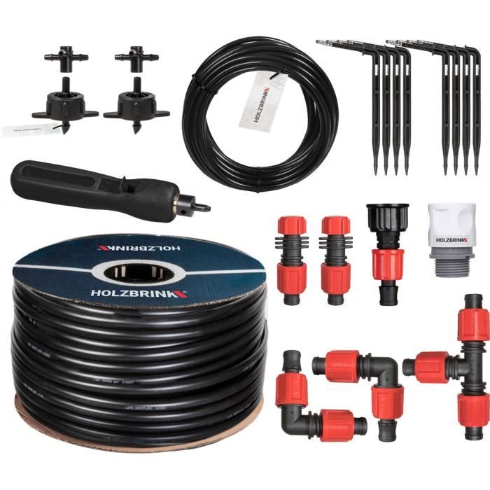 HOLZBRINK Kit d'arrosage goutte à goutte - système d'irrigation - serre - jardin - 15m Tuyau LDPE 16mm, 2x goutteur 4l/h