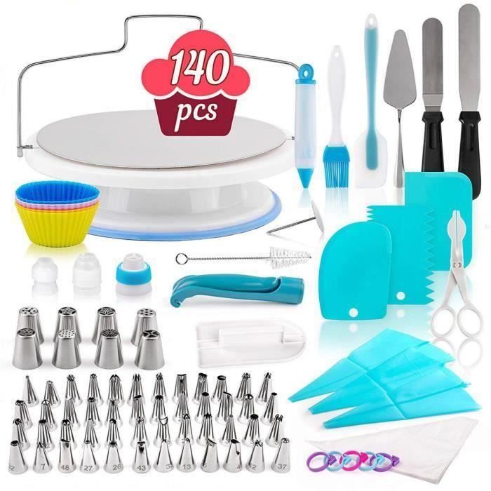 Kit de Décoration de Gâteau, Plateau Tournant de Gâteau, Douilles Pâtisserie, Douilles de Poches, Ustensiles de Pâtisserie - 140Pcs