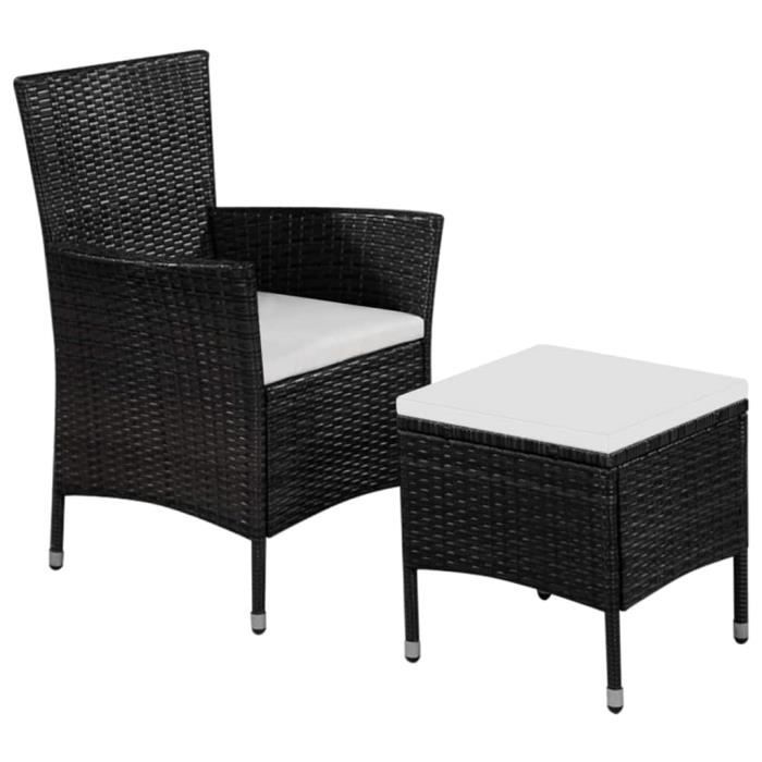Chaise et tabouret d'extérieur et coussins Chaise de jardin Fauteuil de Jardin Résine tressée Noir Nouveau *303884