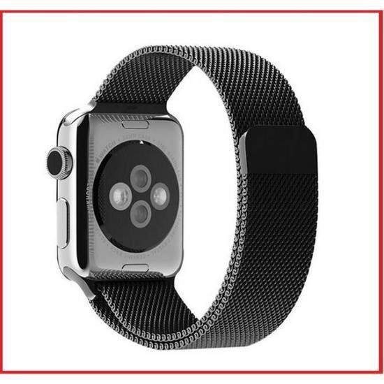SWISSANT® Bracelet pour Apple Watch I Watch en acier inoxydable 42 mm - Fermoir aimant puissant - Noir