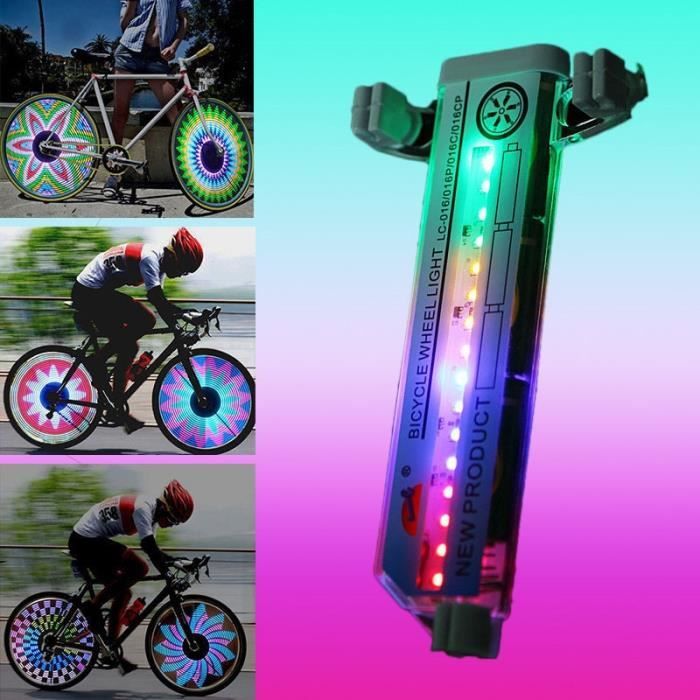 Lumière de roue de vélo Double face 16 lumière LED coloré VTT roue a parlé voyant d'avertissement