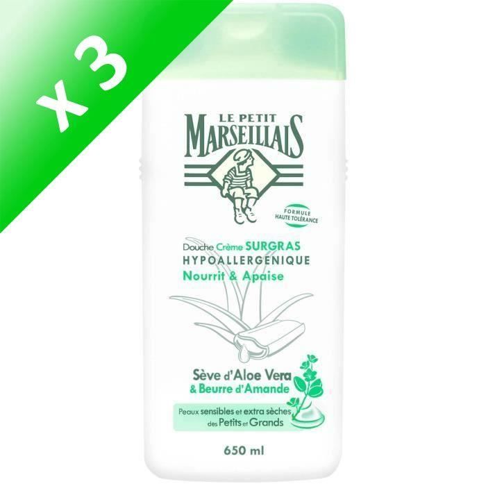 LE PETIT MARSEILLAISCrème Surgras Aloe Vera / Beurre d'Amande - 650 ml (Lot de 3)