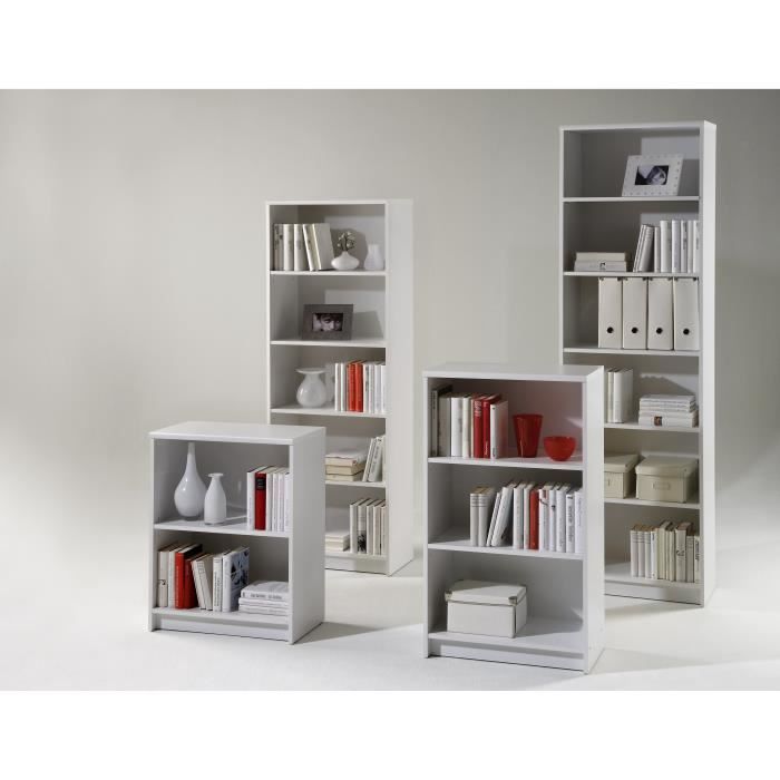 Bibliothèque compacte Brysse avec 2 étagères en aggloméré blanc.