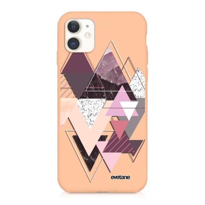 Coque pour iPhone 11 Silicone Liquide Douce rose pâle Triangles Design Ecriture Tendance et Design Evetane