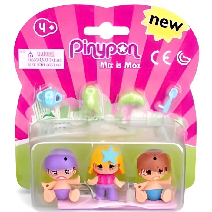 Kit Pinypon 2 bebes + 1 enfant + 4 accessoires - Figurines Mix is Max - Monde miniature - Mini poupees