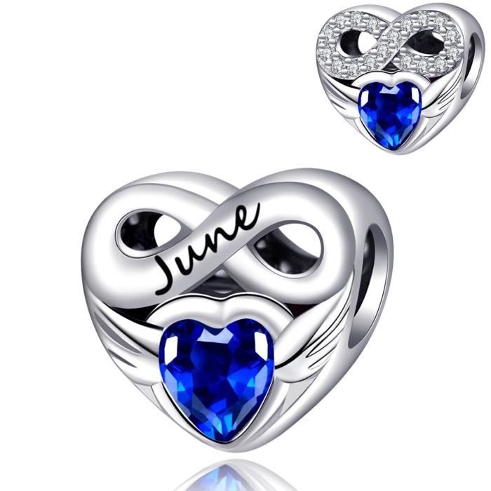 LaMenars June Birthstone Heart Bead Fit Original Pandora Charm Bracelet Genuine 925 Sterling Silver For Women Jewelry DIY Making