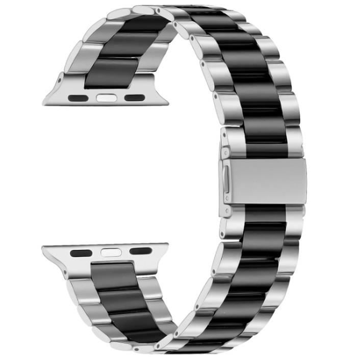 3 Perles Bracelet Montre Pour Apple Watch Series 7 41Mm-Série 6-5-4-Se 40Mm-Série 3-2-1 38Mm - Argent-Noir