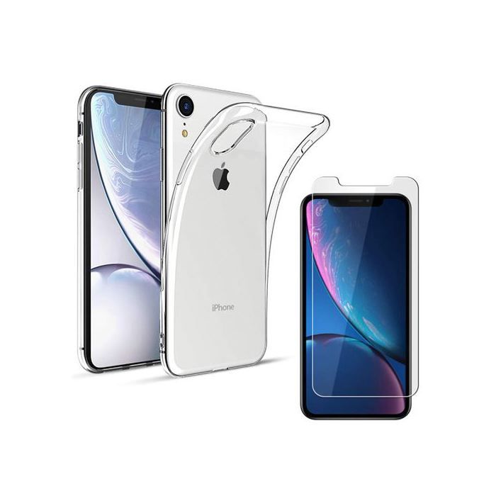 Coque Silicone transparente + Verre Trempé pour iPhone X (10) - Xs (10s)