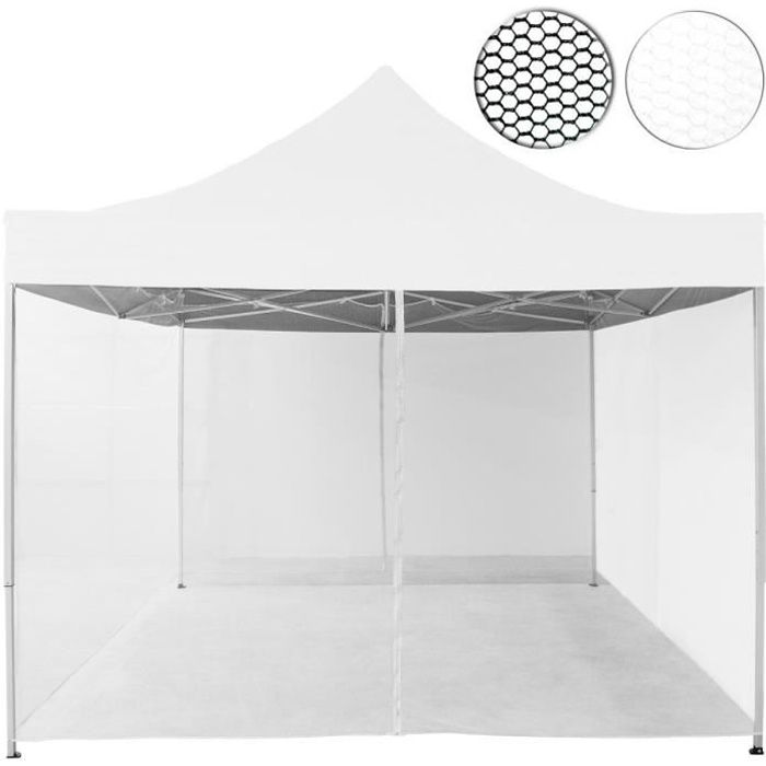 Moustiquaire blanche – pour tonnelle 3 x 3 - 2 fermetures à glissières et sangles velcro pour fixation des panneaux latéraux