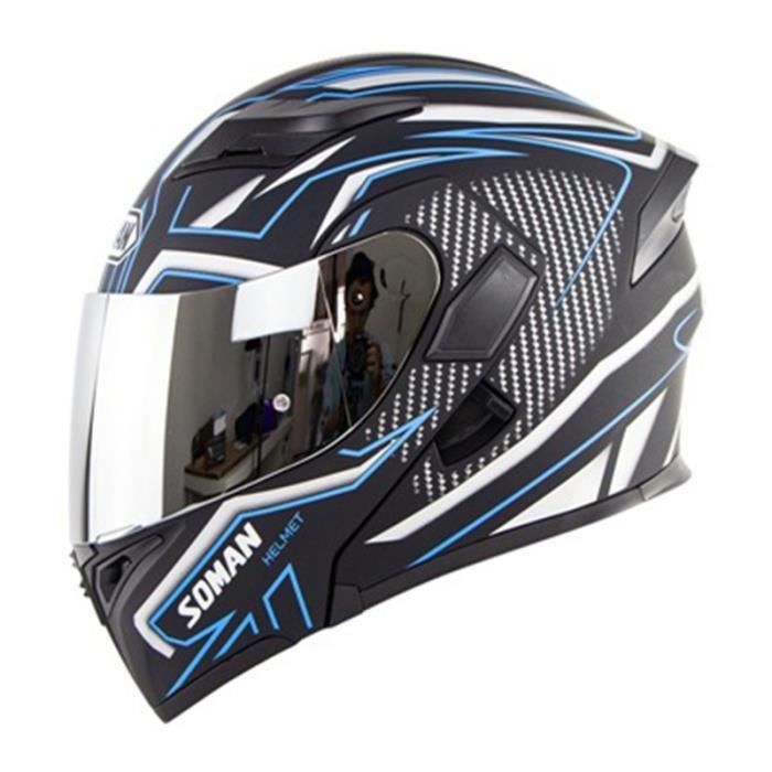 Casque Moto adulte Enfant Hors route locomotive Autoroute Chapeau de sécurité Lentille plaquée argent Bleu noir Mat Casque intégral