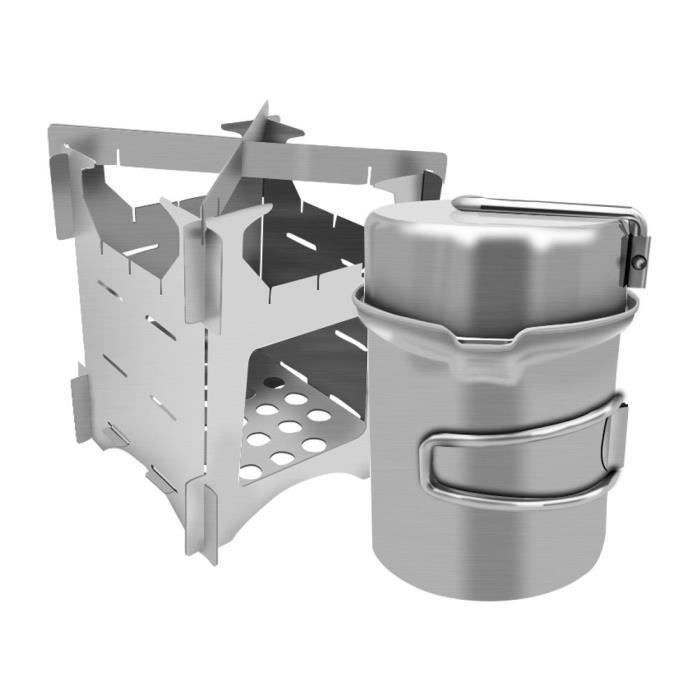 Camping Batteries de cuisine Pan Pot pliant Réchaud en acier inoxydable pour l'extérieur pique-nique Randonnée 2PCS