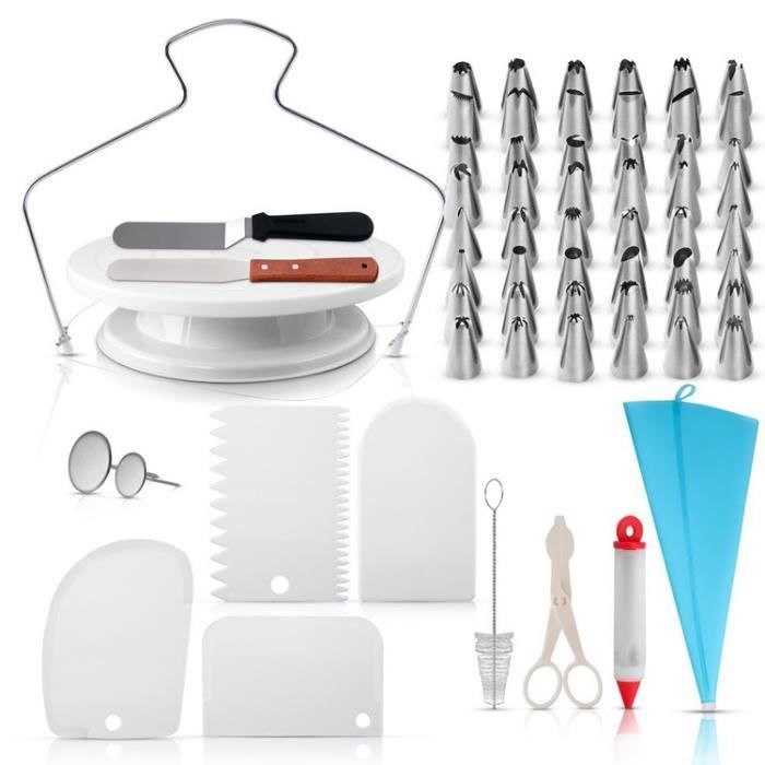 Kit de Pâtisserie avec 73 Ustensiles Plateau Présentoir à Gâteaux Tournant pour Glaçage et Déco, Poches et Douilles, Spatules