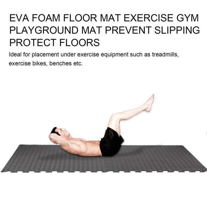 Tapis de protection de sol – 4 dalles en mousse sans BPA + bordures - Matelas puzzle pour matériel fitness, gym, musculation