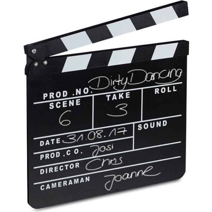 Relaxdays Clap de cinéma Hollywood film clapet scène inscription déco HxlxP: 26 x 30 x 30 cm, noir - 4052025213466