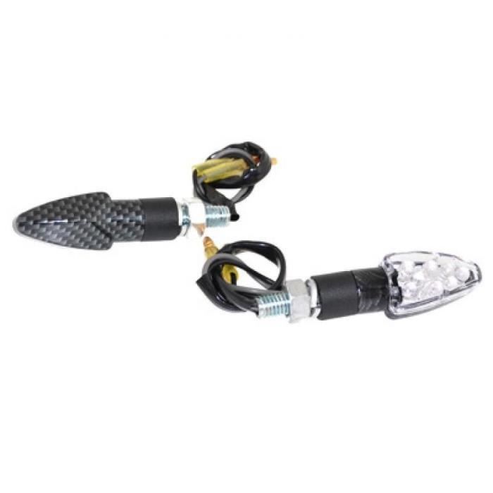 Paire mini cligno clignotant universel transparent carbone LED homologué orange