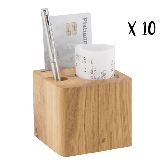 Lot de 10 porte-additions en bois modèle Cube (stylo inclus) - MC-BPBLOCK-TE-10 7x8x7cm Marron