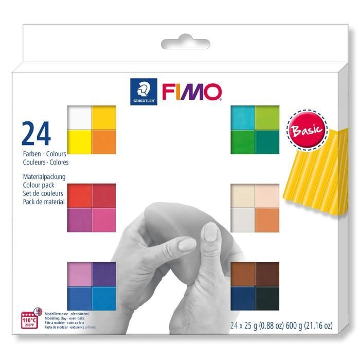 Staedtler FIMO Soft, Assortiment de 24 demi-pains de pâte FIMO aux couleurs vives assortis, Pâte à modeler durcissant au four et