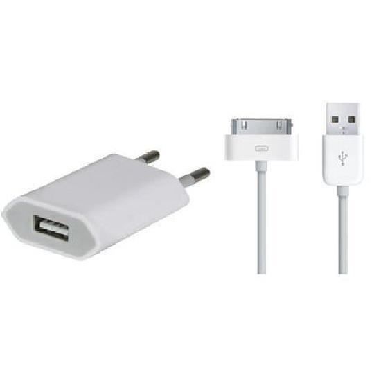 ®Chargeur Secteur et Cable USB pour iPhone 4s/4
