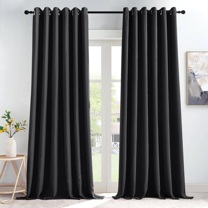Rideau Occultant En Velours Noir 140x250 Cm - 100% Opaque, Isolation Thermique Et Acoustique, œillets