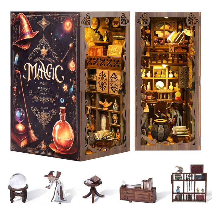 TTLIFE Kit Book Nook maison de poupée miniature pour adultes et enfants kit de book nook DIY avec lumière LED puzzle 3D en bois