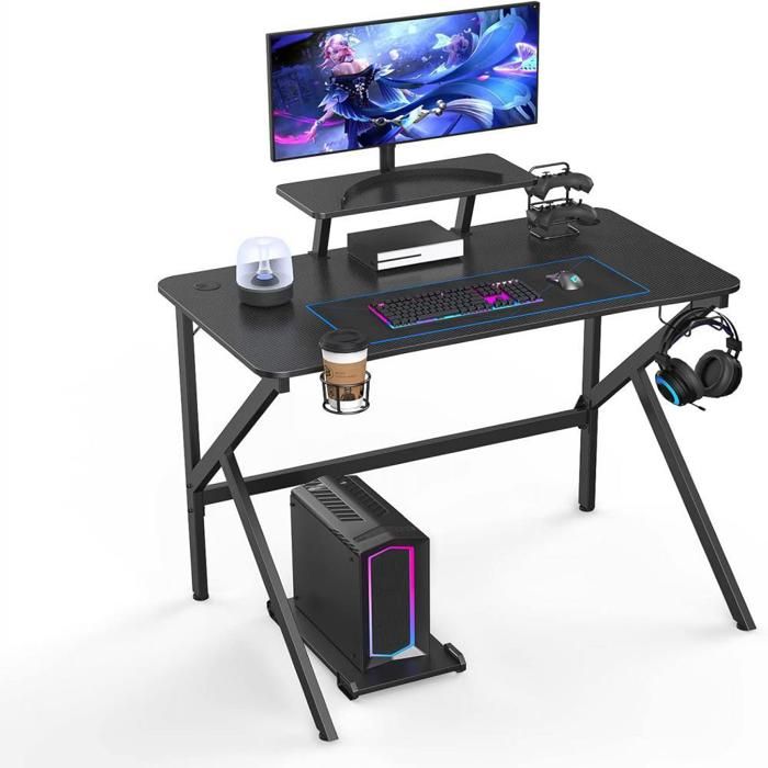 SUPFINE Bureau Gaming 100x55x74cm Bureau Gamer avec Plateau en PVC Table de Jeu Ergonomique avec Porte Gobelet MEUBLE