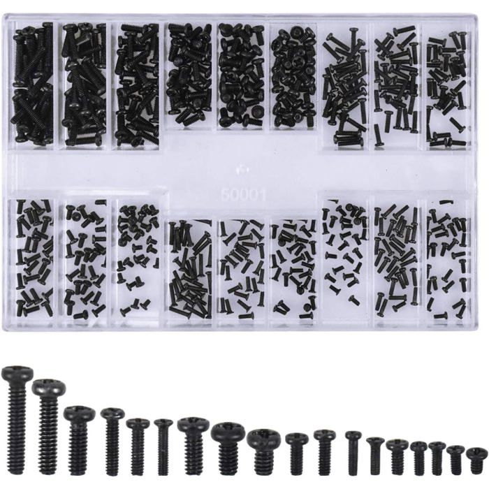 Kit de 500 vis tte ronde universelles pour ordinateur portable M1.2 M1.4 M2 noir Label