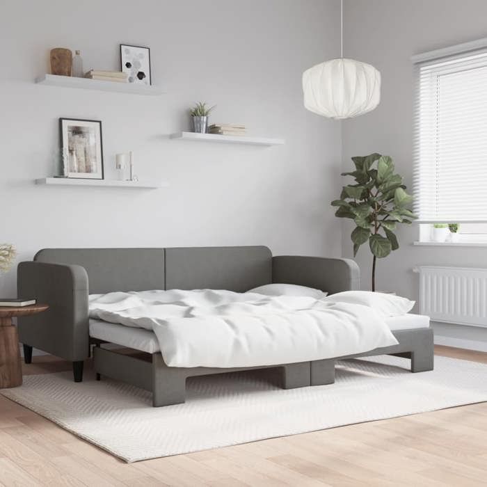 Lit de jour - VIDAXL - Intemporel - 90x200 cm - Gris foncé - Lit gigogne 1 place