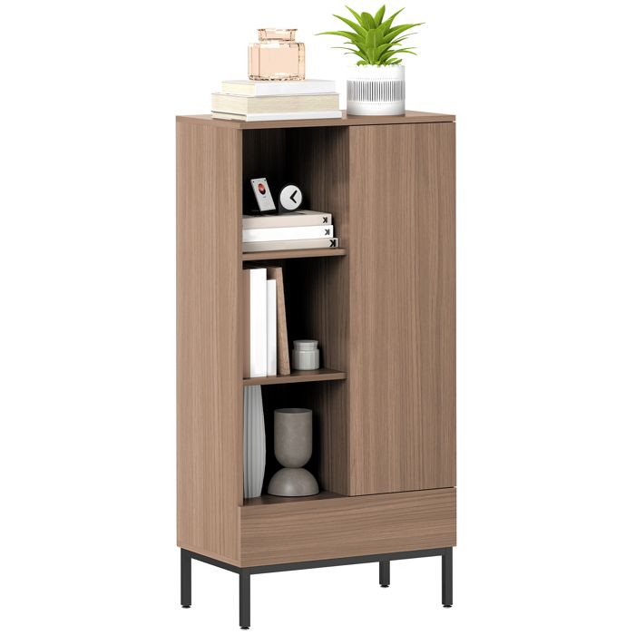 Buffet - HOMCOM - placard à portes tiroir 3 compartiments ouverts étagères réglables - panneau de particules - 60x34x121cm - gris