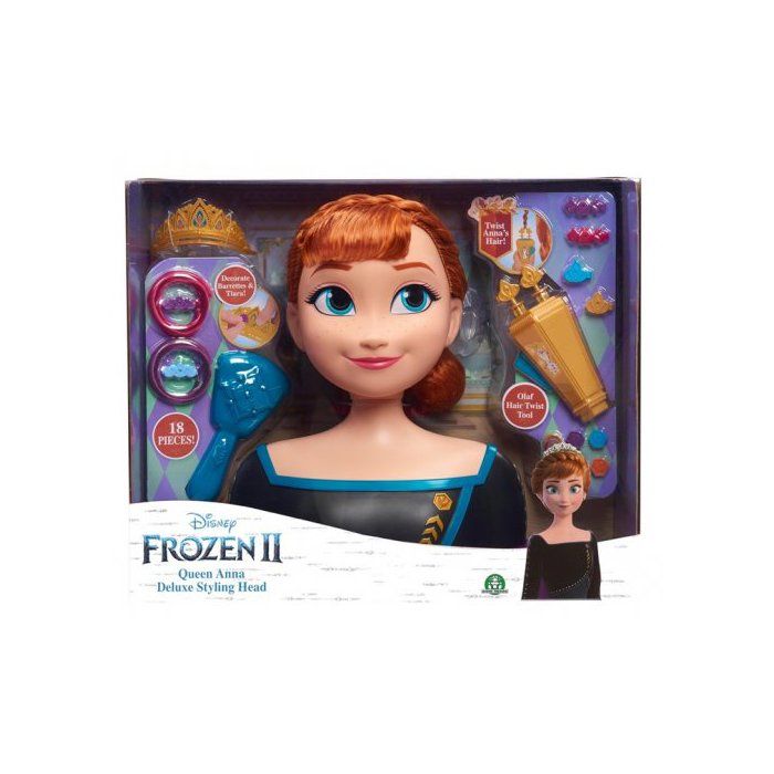 Tete a coiffer Deluxe Anna 18 pieces - Reine des Neiges 2 - Poupee Disney Princesse - Coiffures Fantastiques - Set Jouet et Carte