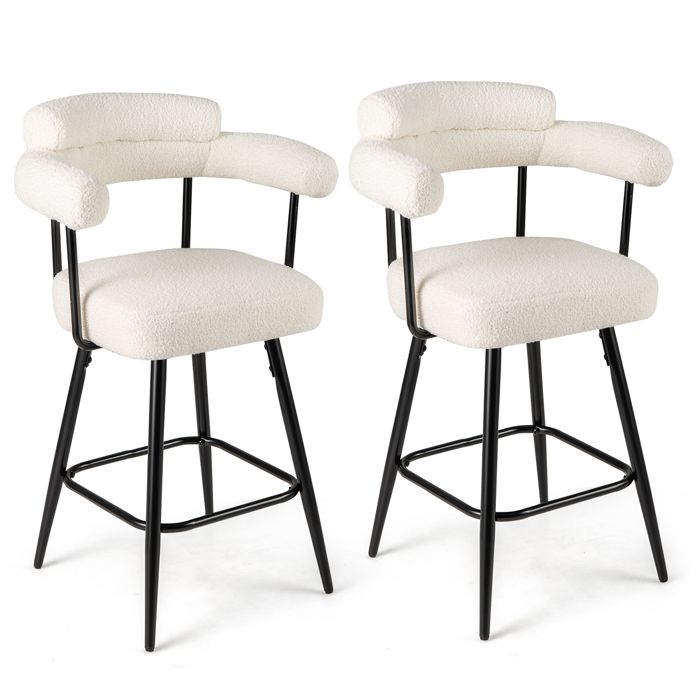COSTWAY Lot de 2 Tabourets de Bar Pivotants - Dossier Rembourré et Accoudoirs Incurvés - Pieds en Métal pour Cuisine Café Beige