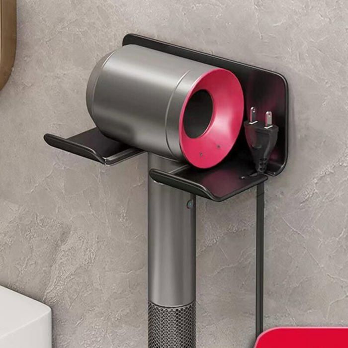 Support sèche-cheveux mural sans perçage - PZCC - Universel - Gris - Fixation adhésive - Compatible lisseurs