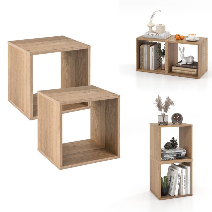 GIANTEX Lot de 2 Cubes de Rangement en Bois Empilables- Etagère de Rangement- Bibliothèque- Table de Chevet- Salon Chambre-