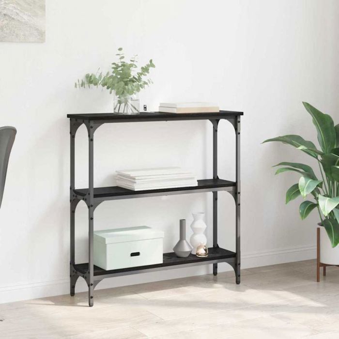 Table console VidaXL chêne noir 75×22 5×75 cm - 3 étagères structure métal style industriel