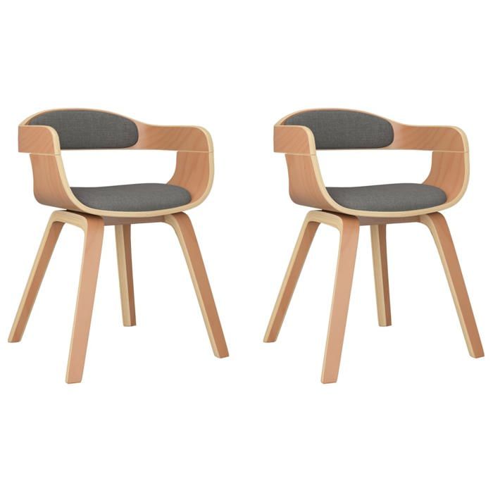 Les Soldes Chaise à manger 2 PCS - CLOUD - Fauteuil avec Dossier - gris clair bois courbé et tissu J706