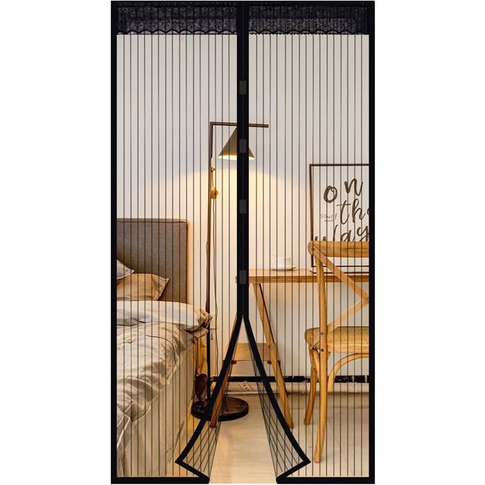 Moustiquaire de Porte Magnétique Fermeture Automatique avec Aimants sans Perçage (120x220cm) Noir