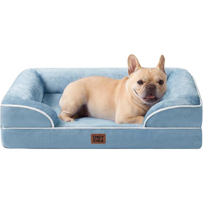 Panier Petit Chien Orthopédique 76x51x16.5 cm Mémoire De Forme Déhoussable Lavable Canapé Imperméable Bleu Clair