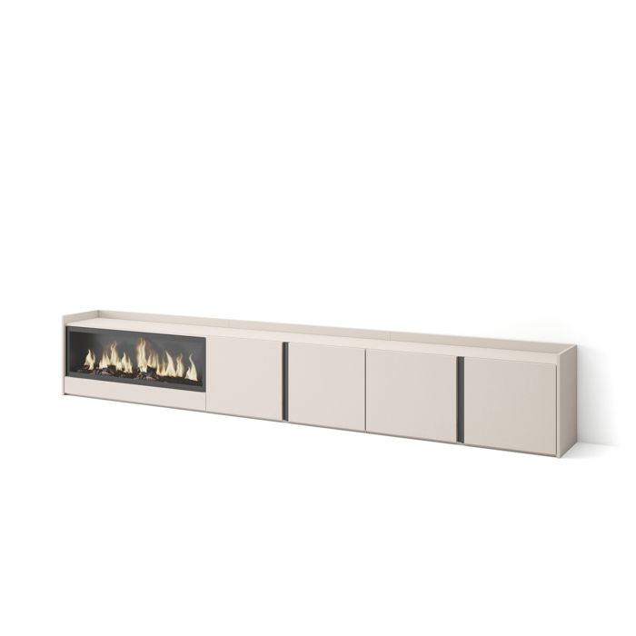 Meuble TV Banc Télé 315x35x50cm Pour les TV jusquà 80 Cheminée électrique XXL Beige RF4695