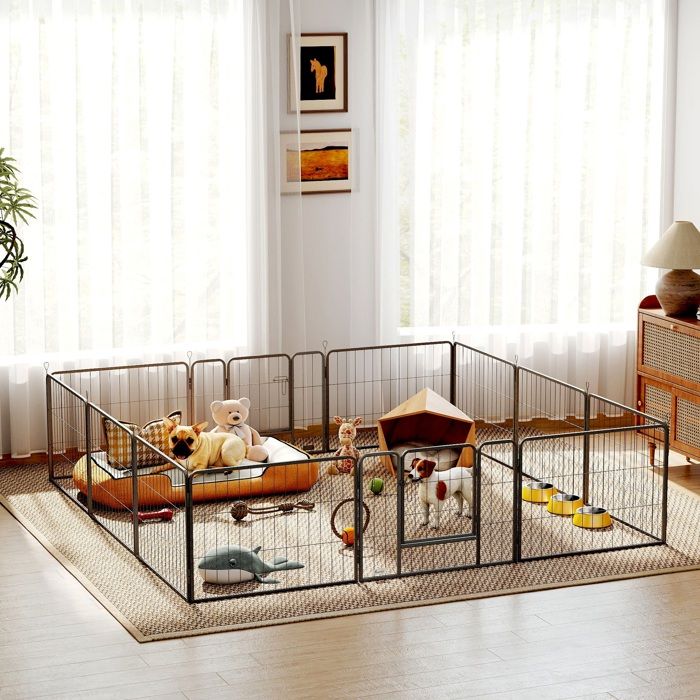 MOTHINESSTO1049-Luxe parc enclos modulable acier époxy porte verrouillable pour chiens lapins rongeurs petits animaux intérieur