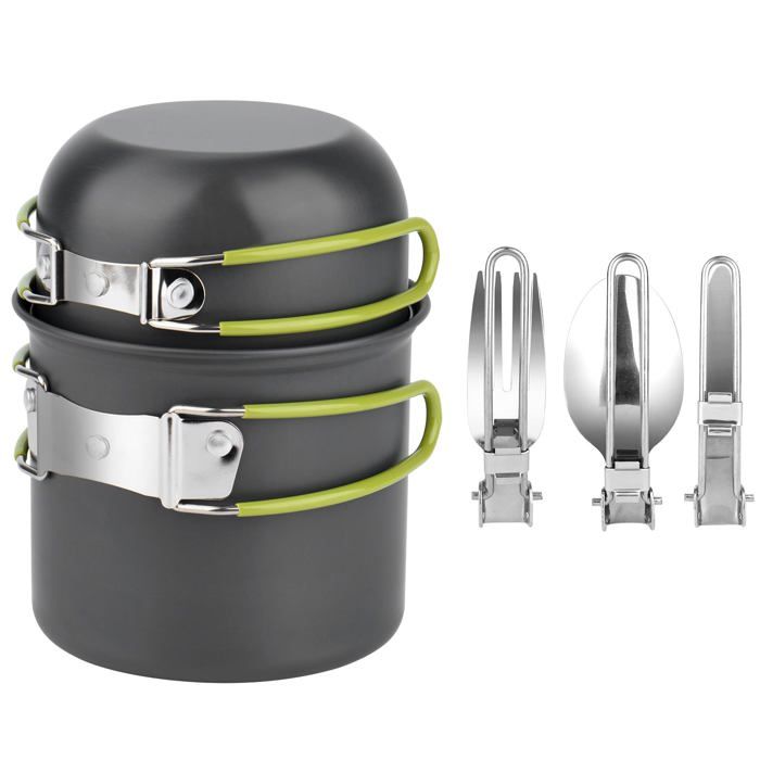 Kit Casseroles Camping Aluminium - 5 pièces Ustensiles Cuisine Extérieur Durable - Randonnée Voyage Dupcheliry