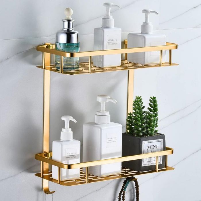 Étagère murale douche - PZCC - Sans perçage - Aluminium anodisé - Drainage rapide - 31.5*30cm
