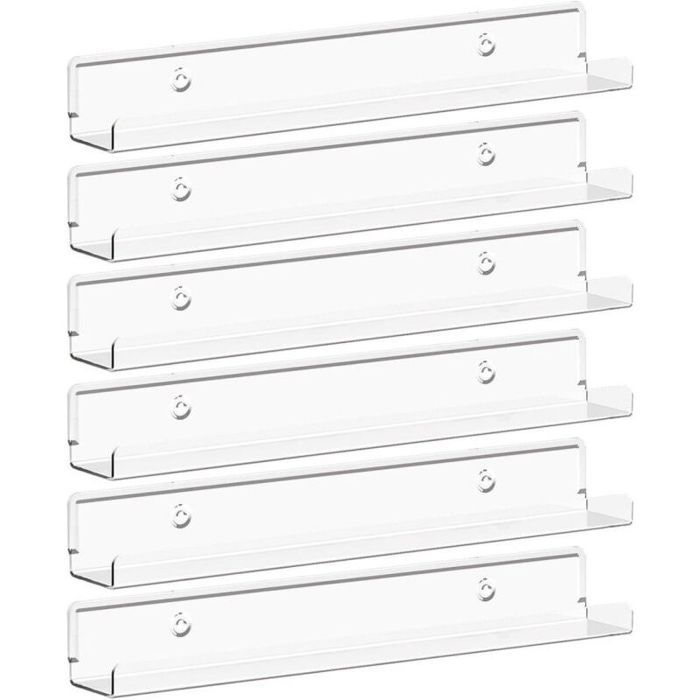Étagères flottantes en acrylique - Transparent et robuste Faciles à installer - Décoration murale - Lot de 6