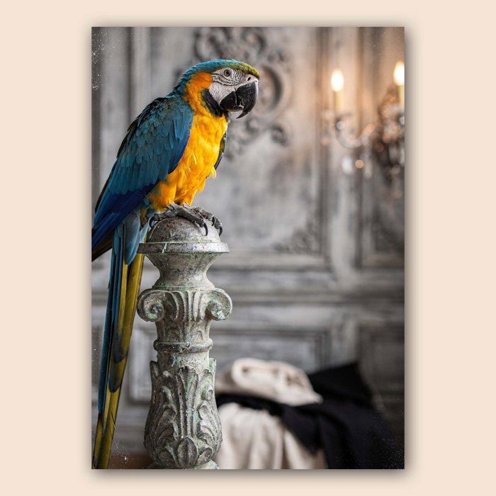 Affiche perroquet A3 élégant - Poster déco animaux bleu et jaune décoration murale raffinée - Papier mat 230g