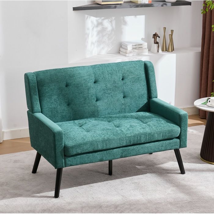 Banquette 2 Places Vert Rétro Petit Canapé Capitonné FloraGrace Pour Salon Chambre Bureau Pieds Antidérapants 119x75x88cm
