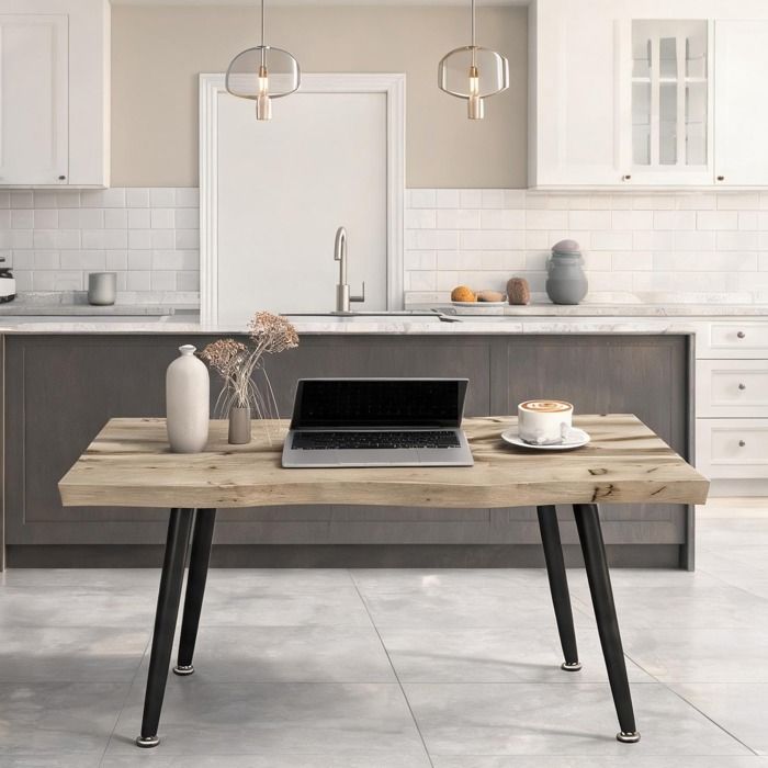Table basse scandinave effet chêne 100x50 cm - Plateau épais 4 cm et pieds acier noir
