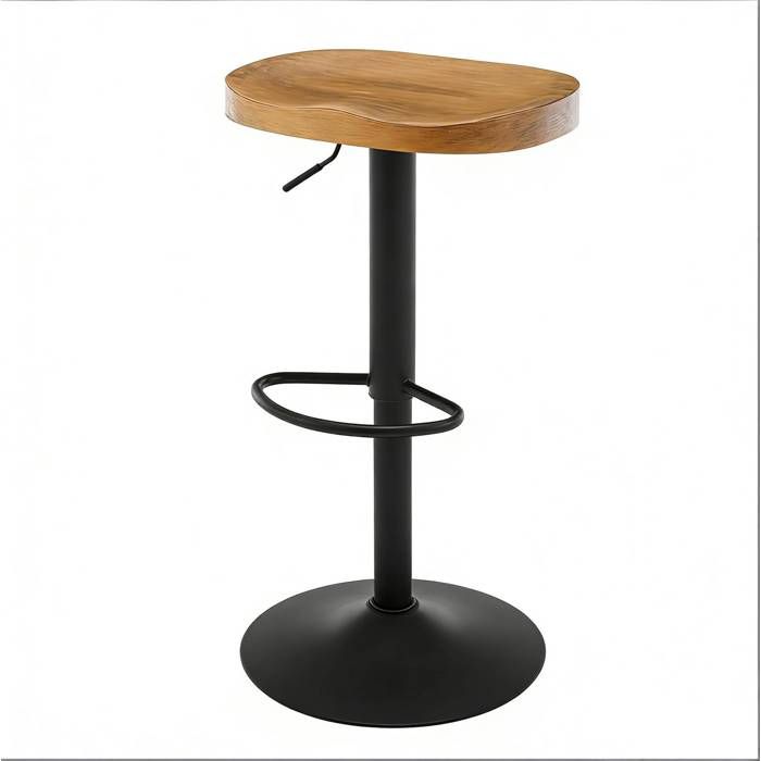 ELVORIN Tabouret de bar pivotant 360 degres reglable 60 a 81 cm assise en bois structure en metal a l unite