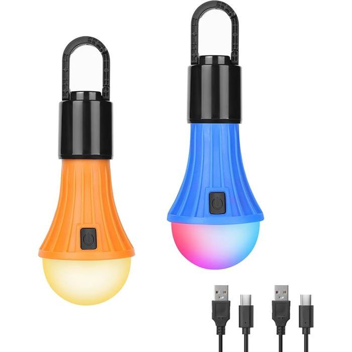 Lampe de Camping Ampoule Rechargeable 7 modes écirage Bnc et RGB Lampes de Tente Suspendues Ampoules LED LAMPE