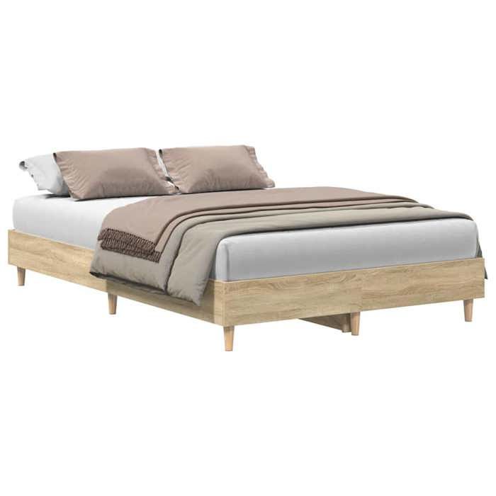 Cadre de Lit sans matelas 2 places Chêne Sonoma 140x190 cm en bois avec lattes de soutien et sommier à lattes inclus 229736